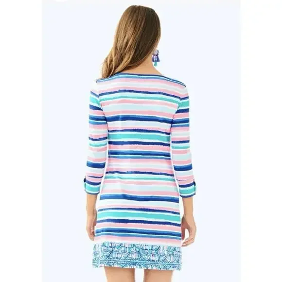 Lilly Pulitzer Sophie Shift Dress Sandy Shells 3/4 Sleeve Multi-Color Striped XS - Picture 4 of 16